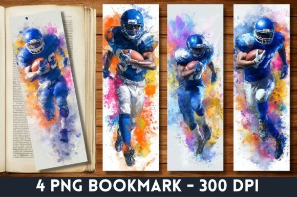 Blue Football Player Splash Bookmark Graphics for Crafts & Content Publishing