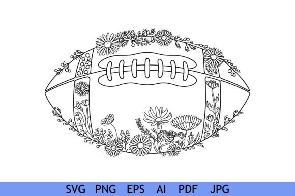 Floral Football Coloring Page Art for Crafts & Graphics