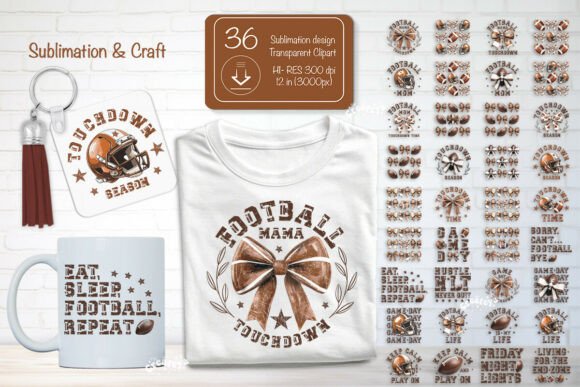 Football Sublimation Clipart Bundle PNG: A Crafts-Friendly Graphic Design Asset for Game Day Projects